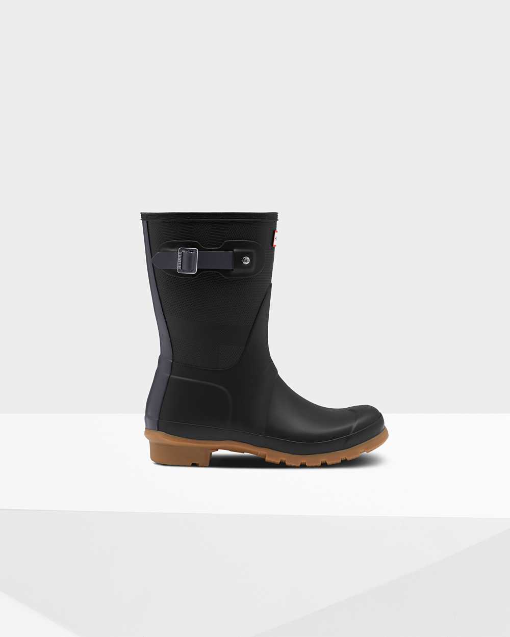 Womens Hunter Original Short Exploded Logo Texture Mid-Calf Rain Boots Black | TMQJSI-536